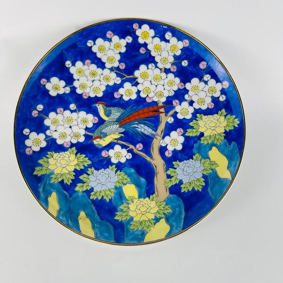 1960s Hand Painted Asian Royal Blue Pheasant Plate 10 1/4” - Picture 5 of 5
